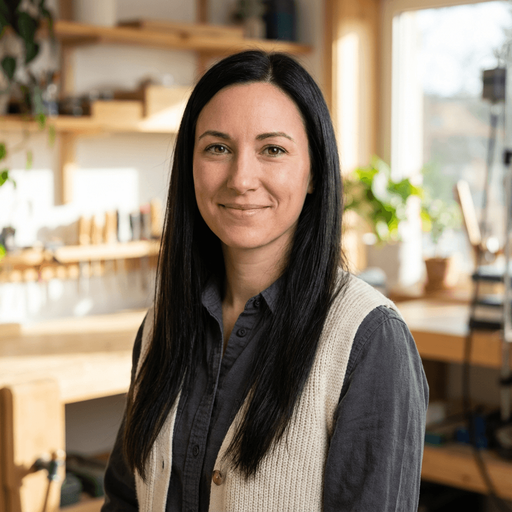 Sarah Thompson, homeowner, smiling in casual wear