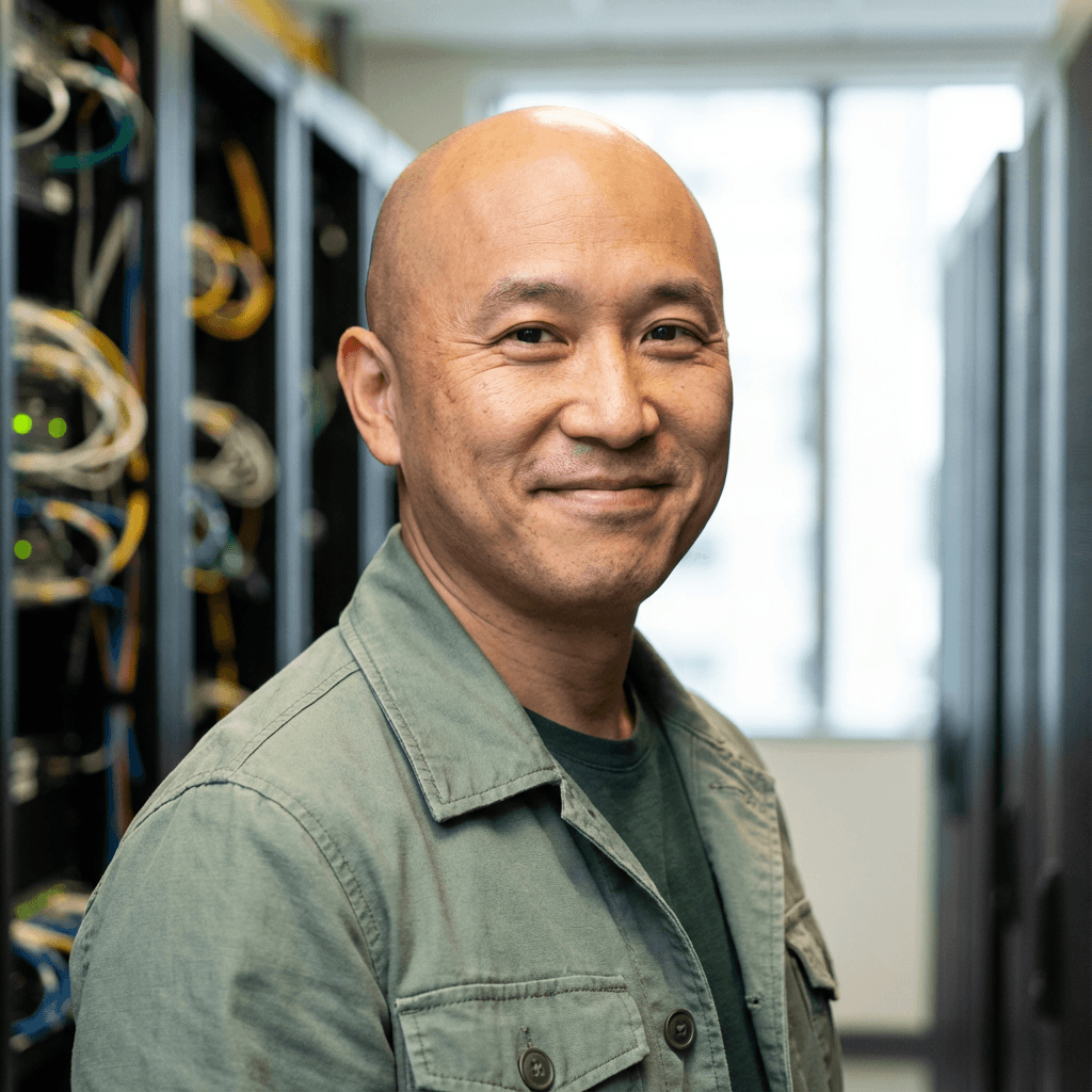 Michael Tran, operations lead, in business casual attire