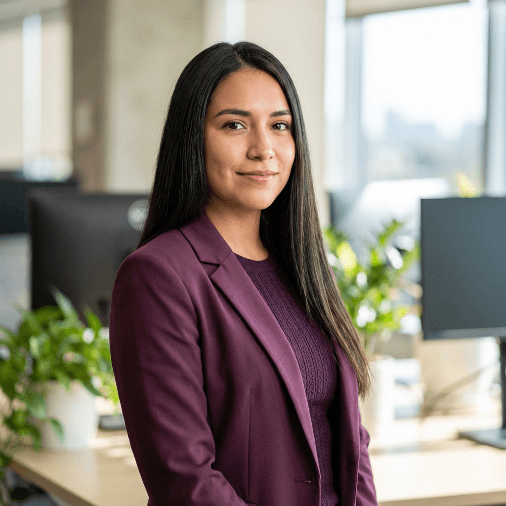 Female customer in her late 30s, Hispanic, professional appearance