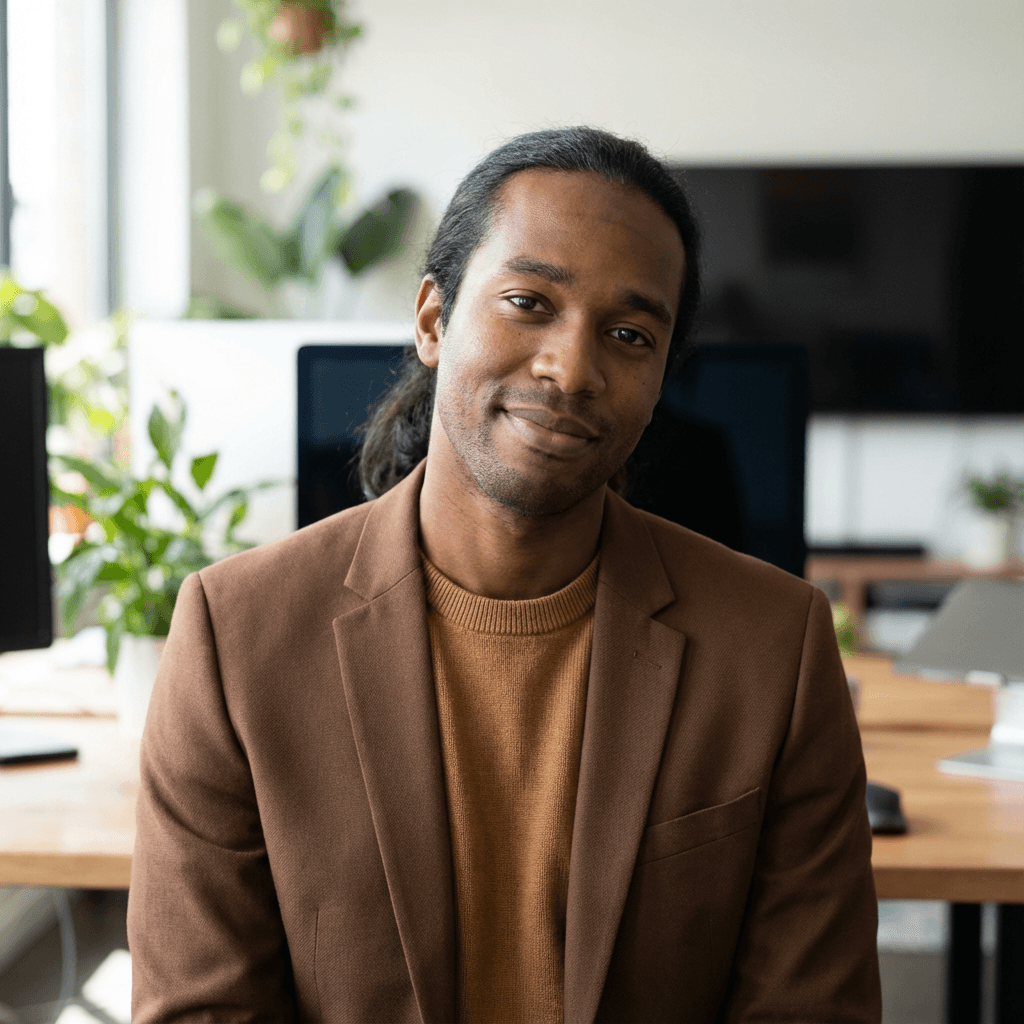 Male customer in his early 30s, Black, approachable appearance