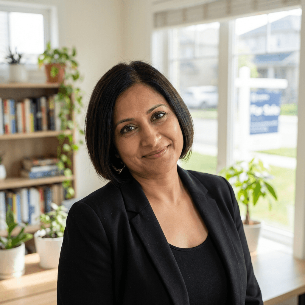 Priya Patel smiling in casual attire near a sedan
